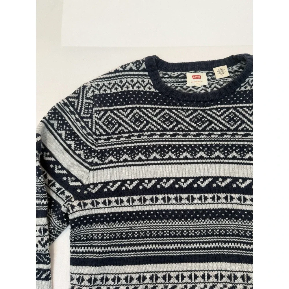 Levi's Vintage Sweater Mens Medium Blue Fair Isle Crewneck Knit Pullover  Y2K